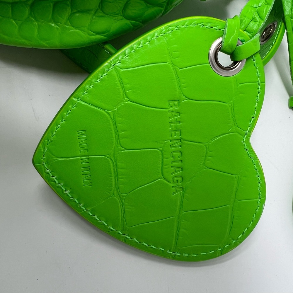 New Balenciaga Le Cagole XS studded neon croc-effect leather bag - Picture 9 of 13